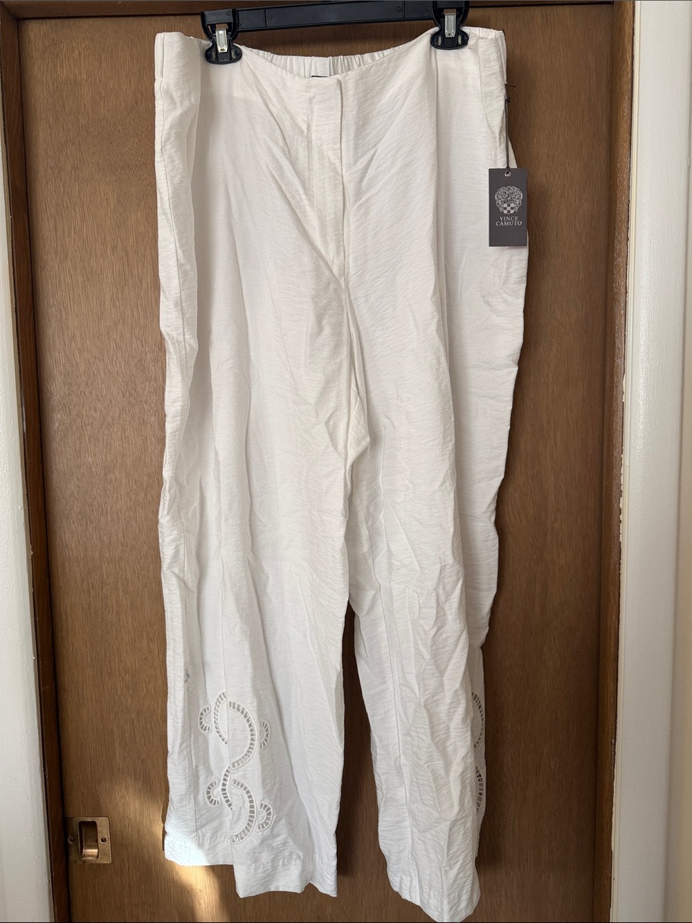 Vince Camuto 1X summer swirl White Women's Embroidered Wide-Leg Pants NWT